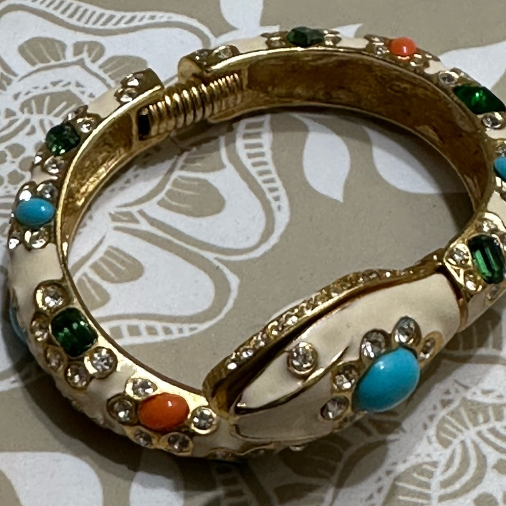 Kenneth Jay Lane Enamel Cabochon and Crystal Snake Cuff Bracelet - Picture 6 of 13